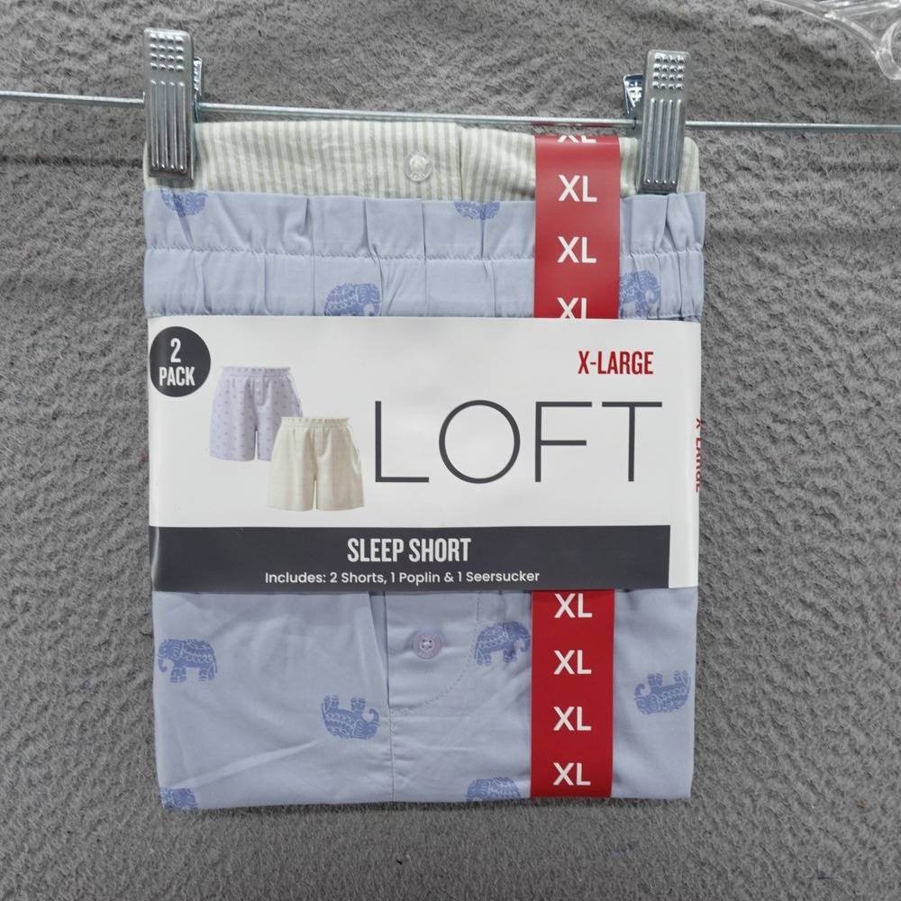 LOFT Womens 2 Pack Sleep Shorts XL Blue Elephant Poplin Green Seersucker Stripe